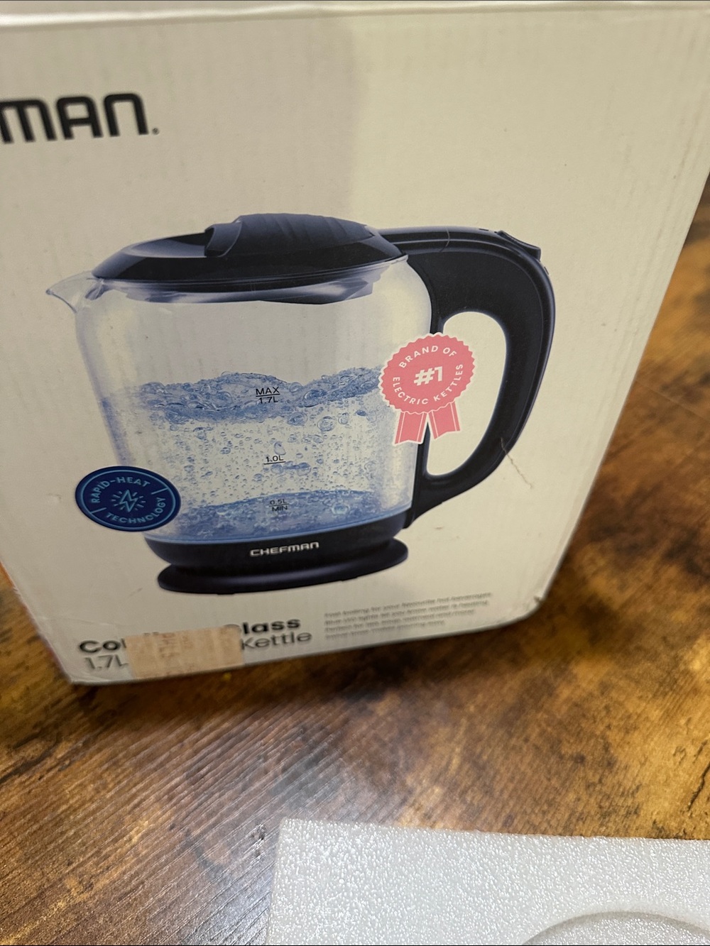 Chefman Clear Glass Electric Kettle in Black